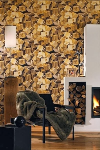 Papeles Pintados Tacos de Madera con Efecto Visual